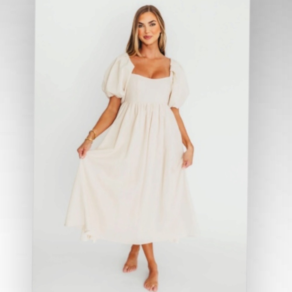 WORTH COLLECTIVE Hamilton Midi Bump Friendly Empire Waist Ivory Dress | NWT